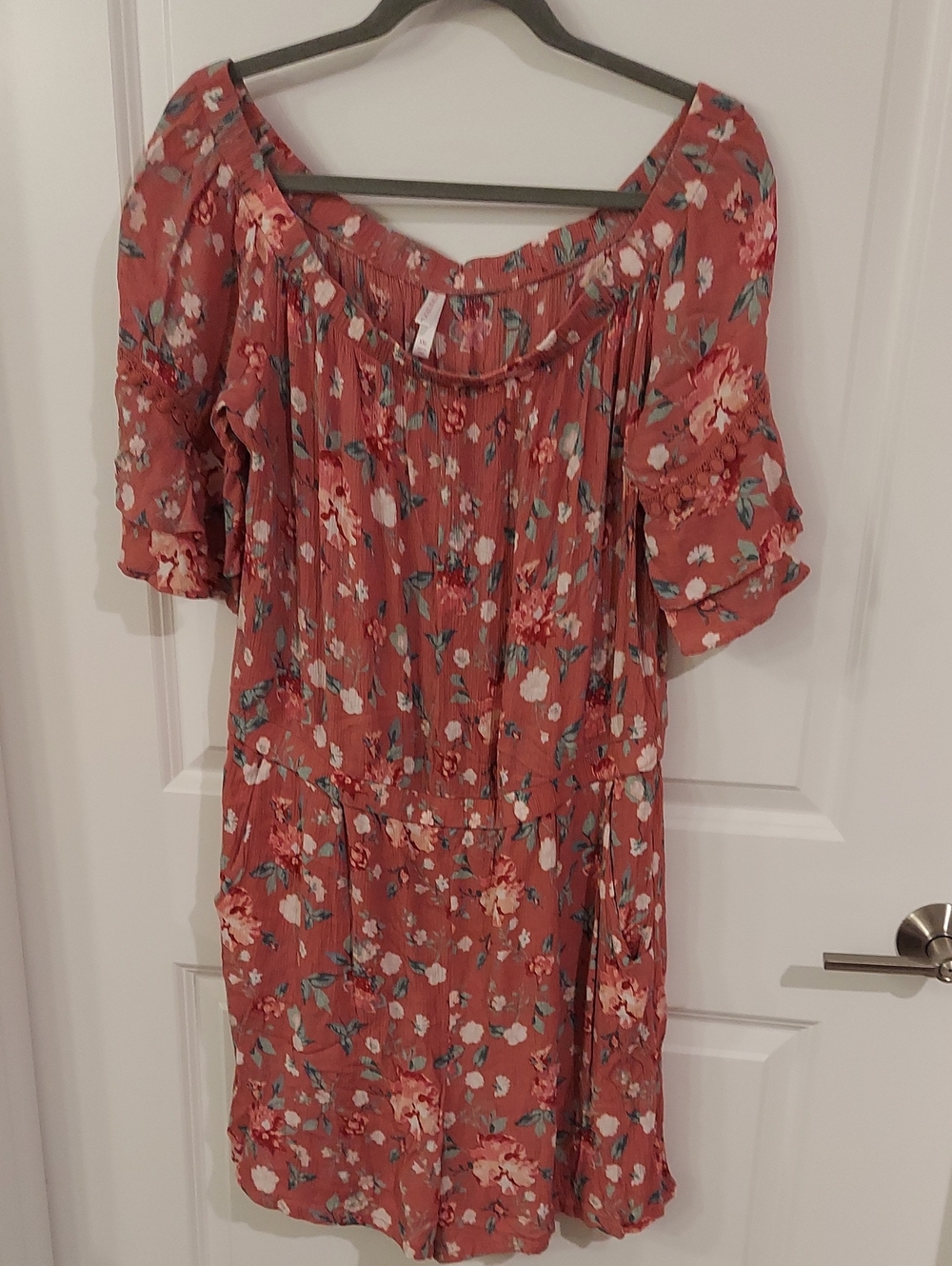 Xhilaration Rust Floral Off-Shoulder Midi Dress